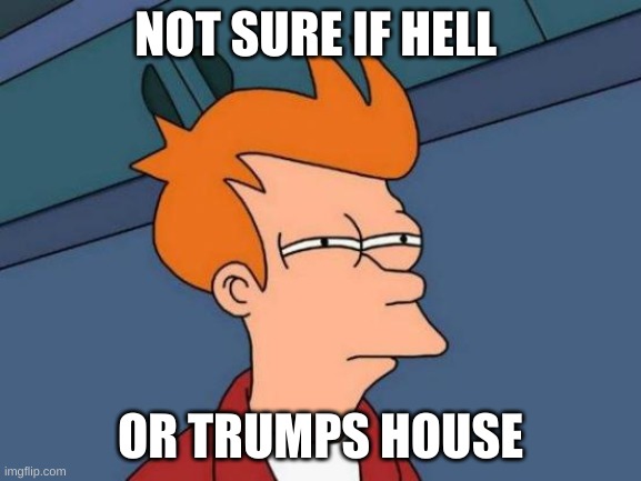 Futurama Fry Meme | NOT SURE IF HELL OR TRUMPS HOUSE | image tagged in memes,futurama fry | made w/ Imgflip meme maker