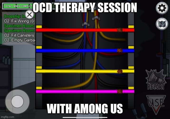 OCD Therapy | OCD THERAPY SESSION; WITH AMONG US | image tagged in among us,ocd,therapy | made w/ Imgflip meme maker