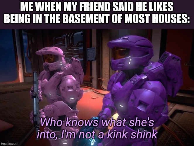 Who knows what she's into | ME WHEN MY FRIEND SAID HE LIKES BEING IN THE BASEMENT OF MOST HOUSES: | image tagged in who knows what she's into | made w/ Imgflip meme maker