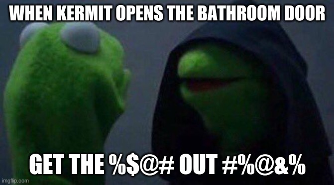 Kermit meme number 48957 | WHEN KERMIT OPENS THE BATHROOM DOOR; GET THE %$@# OUT #%@&% | image tagged in kermit me to me | made w/ Imgflip meme maker
