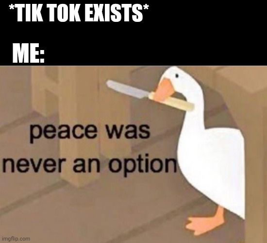 It Didn't Deserve Peace Anyways | *TIK TOK EXISTS*; ME: | image tagged in peace was never an option | made w/ Imgflip meme maker