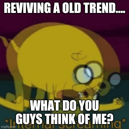 Jake The Dog Internal Screaming | REVIVING A OLD TREND.... WHAT DO YOU GUYS THINK OF ME? | image tagged in jake the dog internal screaming | made w/ Imgflip meme maker