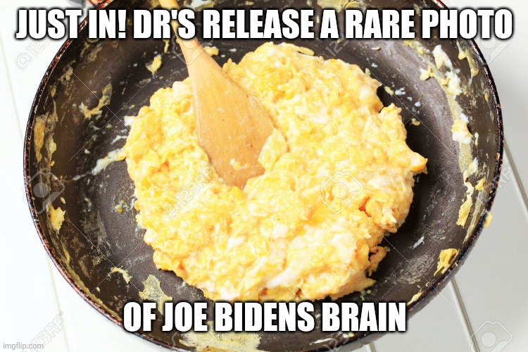 Scrambled Eggs | JUST IN! DR'S RELEASE A RARE PHOTO; OF JOE BIDENS BRAIN | image tagged in scrambled eggs | made w/ Imgflip meme maker