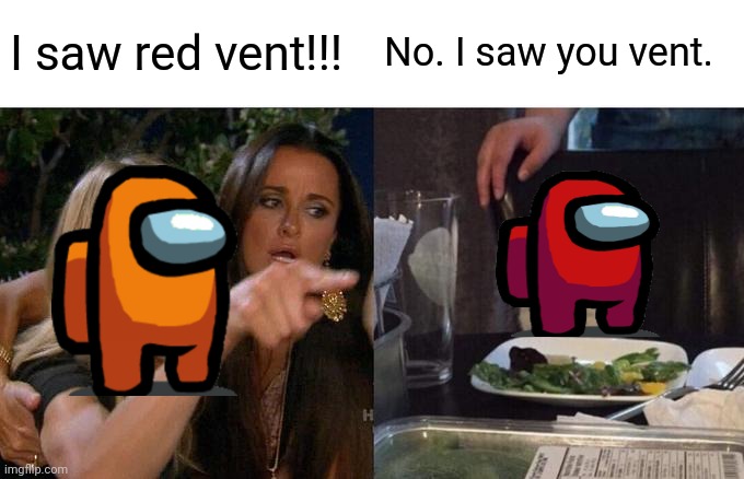 Woman Yelling At Cat Meme | I saw red vent!!! No. I saw you vent. | image tagged in memes,woman yelling at cat | made w/ Imgflip meme maker