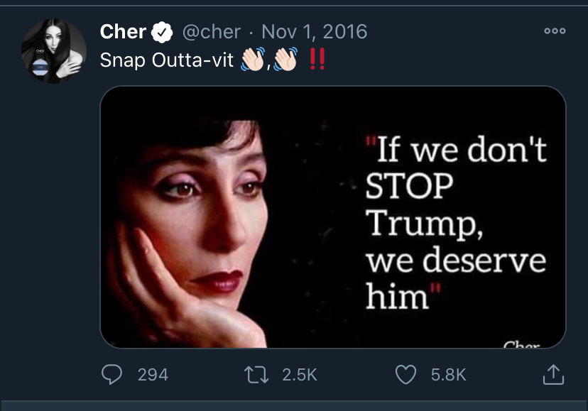 High Quality Cher tweet stop Trump Blank Meme Template