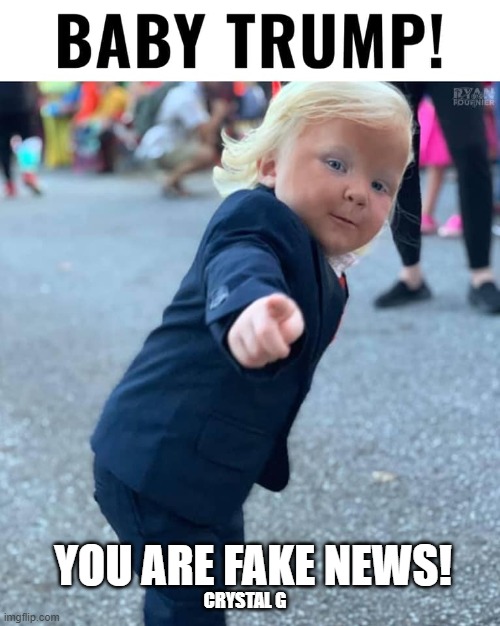 Baby Trump |  YOU ARE FAKE NEWS! CRYSTAL G | image tagged in trump,fake news,baby trump | made w/ Imgflip meme maker
