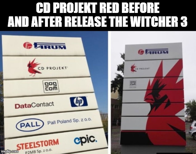 cd projekt red | CD PROJEKT RED BEFORE AND AFTER RELEASE THE WITCHER 3 | image tagged in money | made w/ Imgflip meme maker