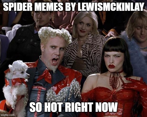 Mugatu So Hot Right Now Meme | SPIDER MEMES BY LEWISMCKINLAY SO HOT RIGHT NOW | image tagged in memes,mugatu so hot right now | made w/ Imgflip meme maker