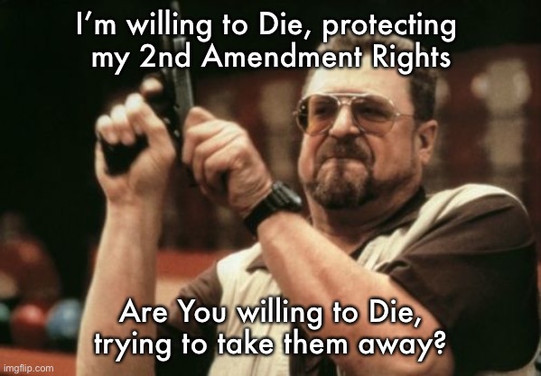 Am I The Only One Around Here | I’m willing to Die, protecting 
my 2nd Amendment Rights; Are You willing to Die, trying to take them away? | image tagged in memes,am i the only one around here | made w/ Imgflip meme maker