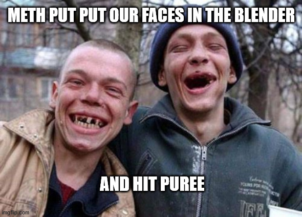 Ugly Twins | METH PUT PUT OUR FACES IN THE BLENDER; AND HIT PUREE | image tagged in memes,ugly twins | made w/ Imgflip meme maker