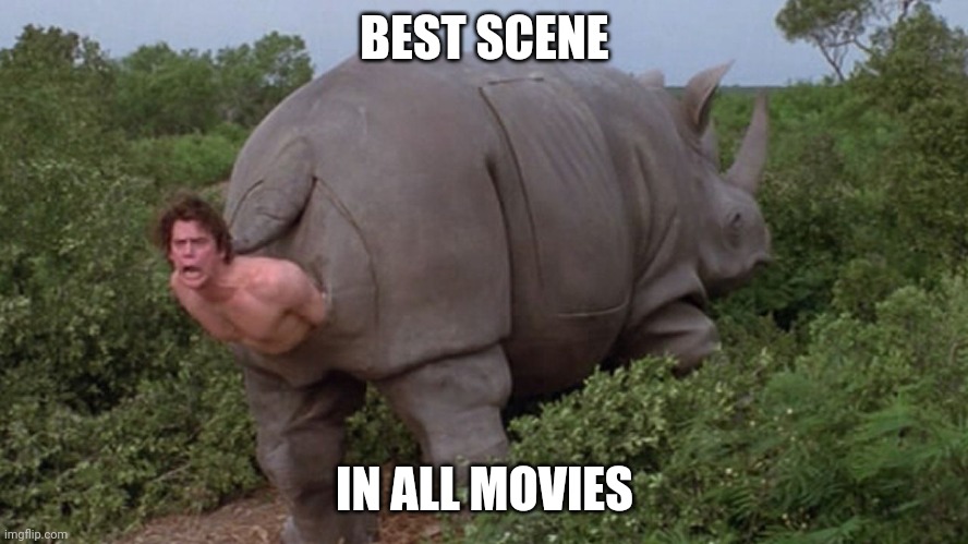 Ace Ventura rhino | BEST SCENE; IN ALL MOVIES | image tagged in ace ventura rhino | made w/ Imgflip meme maker