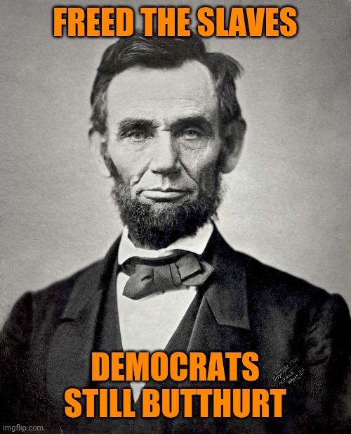 Abraham Lincoln | FREED THE SLAVES; DEMOCRATS STILL BUTTHURT | image tagged in abraham lincoln | made w/ Imgflip meme maker