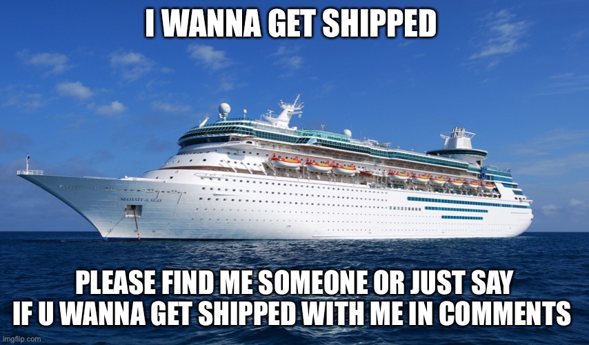My bio is in the comments | I WANNA GET SHIPPED; PLEASE FIND ME SOMEONE OR JUST SAY IF U WANNA GET SHIPPED WITH ME IN COMMENTS | image tagged in cruise ship | made w/ Imgflip meme maker
