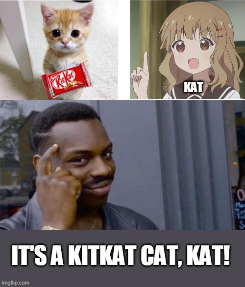 Kitkat Cat | KAT; IT'S A KITKAT CAT, KAT! | image tagged in memes,thinking black guy | made w/ Imgflip meme maker