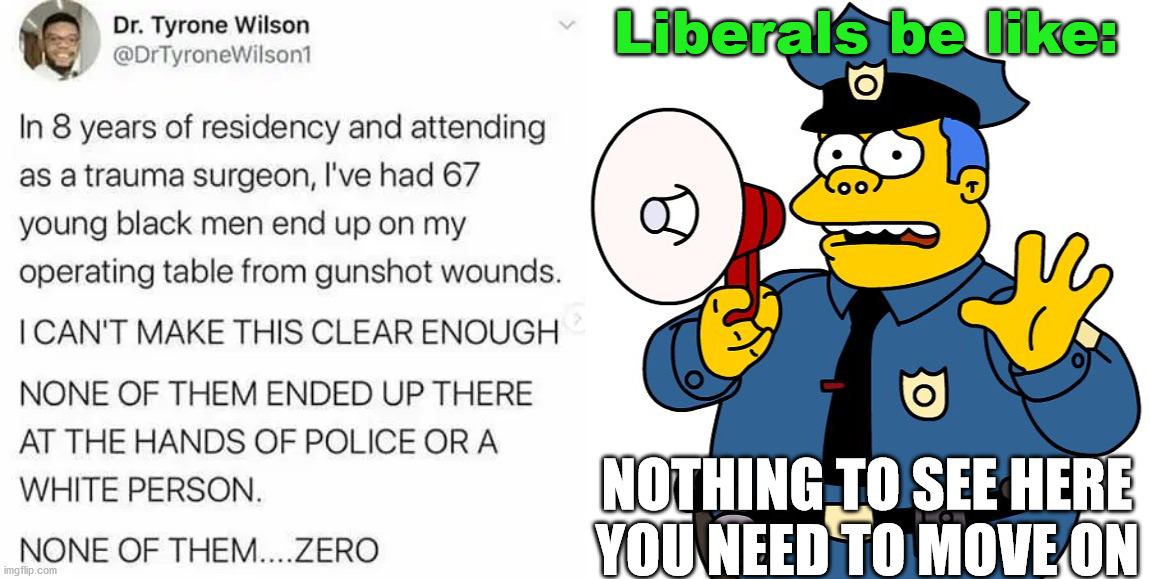 Why not get angry when another black person shoots another instead of someone wearing a blue uniform? | Liberals be like:; NOTHING TO SEE HERE
YOU NEED TO MOVE ON | image tagged in nothing to see here,police,black lives matter,hypocrisy,all lives matter,political meme | made w/ Imgflip meme maker