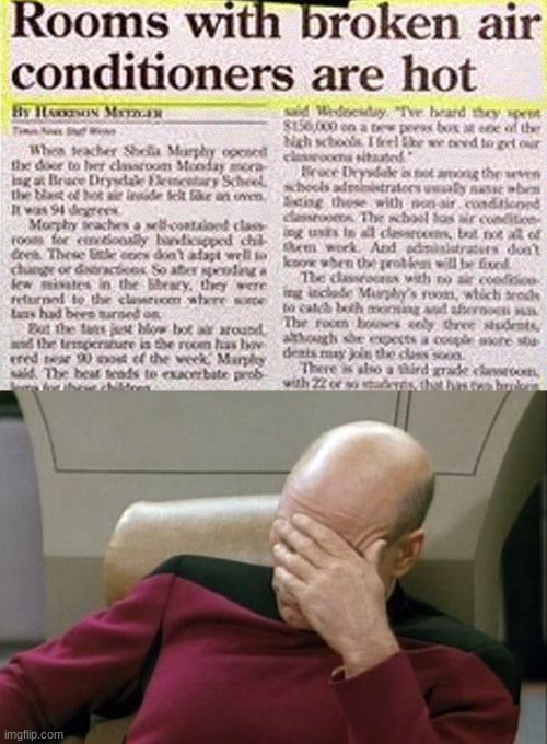 image tagged in memes,captain picard facepalm,news,air conditioner | made w/ Imgflip meme maker