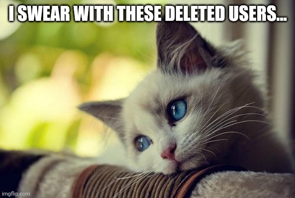 I kinda want to delete right now | I SWEAR WITH THESE DELETED USERS... | image tagged in memes,first world problems cat | made w/ Imgflip meme maker