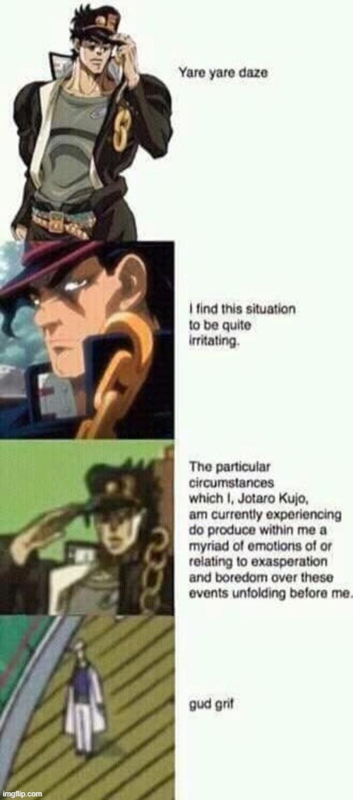 Degrading Jotaro | image tagged in jojo's bizarre adventure | made w/ Imgflip meme maker