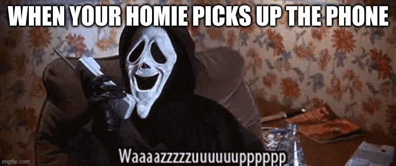WAZZZUUPPPPP | WHEN YOUR HOMIE PICKS UP THE PHONE | image tagged in memes,funny | made w/ Imgflip meme maker