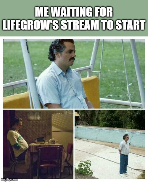 Waiting for Lifegrow | ME WAITING FOR LIFEGROW'S STREAM TO START | image tagged in sad pablo escobar,waiting,streamer | made w/ Imgflip meme maker