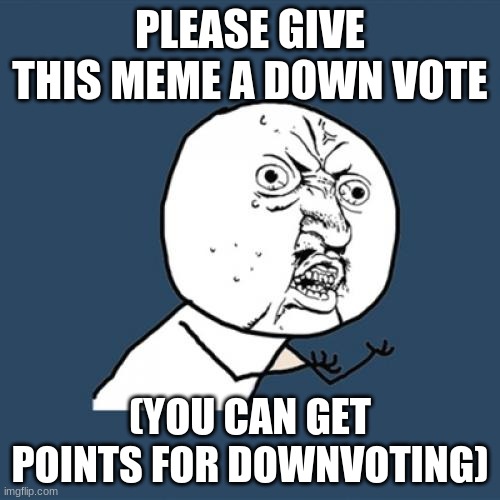 Y U No Meme | PLEASE GIVE THIS MEME A DOWN VOTE; (YOU CAN GET POINTS FOR DOWNVOTING) | image tagged in memes,y u no | made w/ Imgflip meme maker