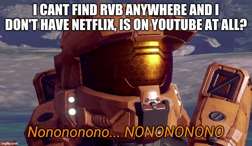 Nonononono | I CANT FIND RVB ANYWHERE AND I DON'T HAVE NETFLIX, IS ON YOUTUBE AT ALL? | image tagged in nonononono | made w/ Imgflip meme maker