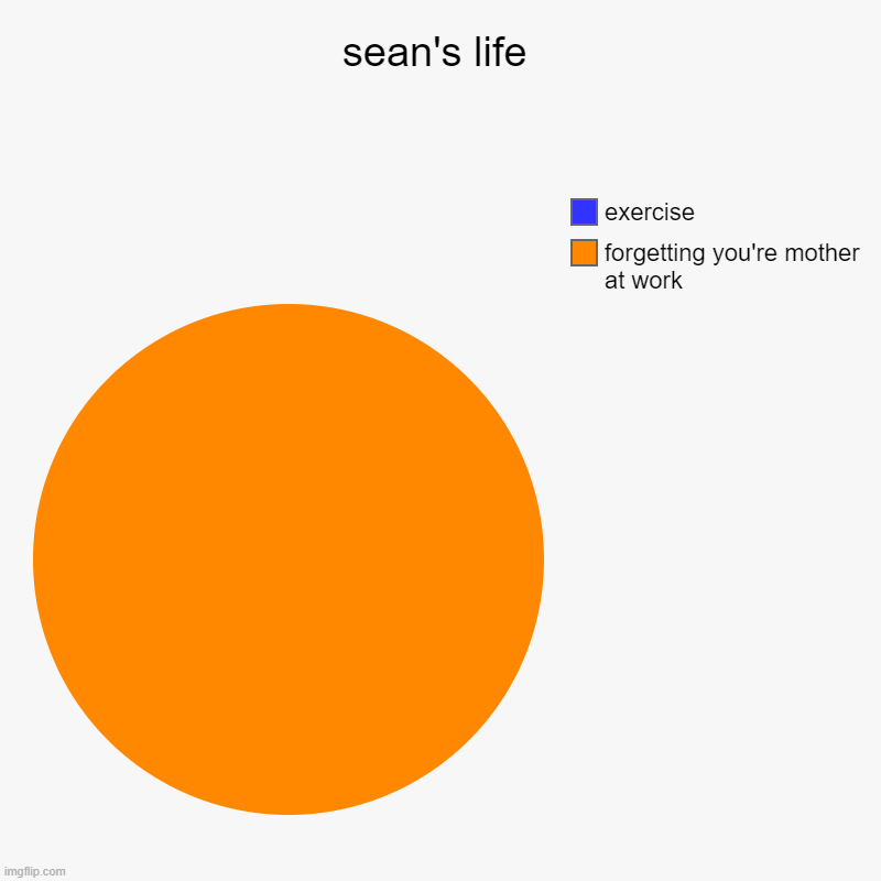 sean's life | forgetting you're mother at work, exercise | image tagged in charts,pie charts | made w/ Imgflip chart maker