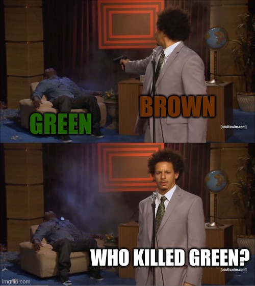 Among Us Self Report In A Nutshell | BROWN; GREEN; WHO KILLED GREEN? | image tagged in memes,who killed hannibal | made w/ Imgflip meme maker