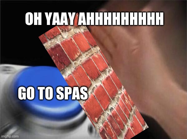 Blank Nut Button Meme | OH YAAY AHHHHHHHHH; GO TO SPAS | image tagged in memes,blank nut button | made w/ Imgflip meme maker