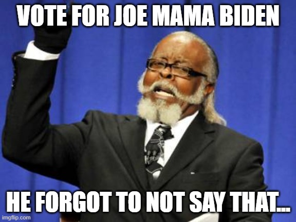 Too Damn High Meme | VOTE FOR JOE MAMA BIDEN; HE FORGOT TO NOT SAY THAT... | image tagged in memes,too damn high | made w/ Imgflip meme maker