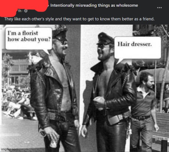 "They like each other’s style and they want to get to know them better as a friend." | image tagged in lgbt,lgbtq,gay,gay pride,repost,wholesome | made w/ Imgflip meme maker