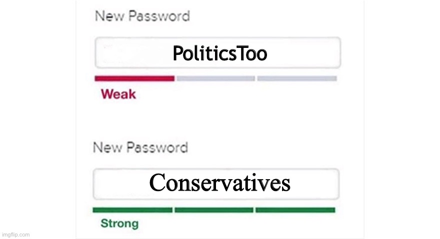 Weak strong password | PoliticsToo; Conservatives | image tagged in weak strong password | made w/ Imgflip meme maker