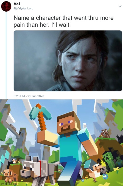 What do you think? Type in the comments. | image tagged in minecraft,name one character who went through more pain than her | made w/ Imgflip meme maker