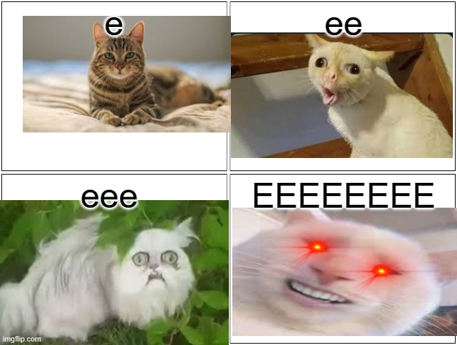 what is the point of existence | e; ee; eee; EEEEEEEE | image tagged in memes,blank comic panel 2x2,cursed,cat,why,huh | made w/ Imgflip meme maker