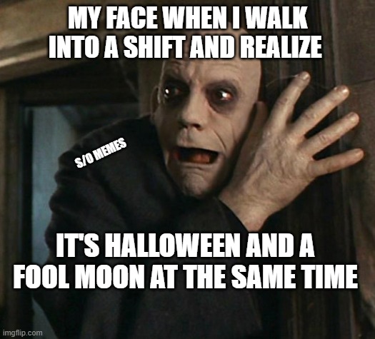 Fact Fear Fester | MY FACE WHEN I WALK INTO A SHIFT AND REALIZE; S/O MEMES; IT'S HALLOWEEN AND A FOOL MOON AT THE SAME TIME | image tagged in fact fear fester | made w/ Imgflip meme maker