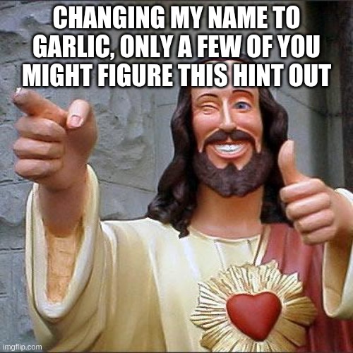 NaCL might be the first to find out | CHANGING MY NAME TO GARLIC, ONLY A FEW OF YOU MIGHT FIGURE THIS HINT OUT | image tagged in memes,buddy christ | made w/ Imgflip meme maker