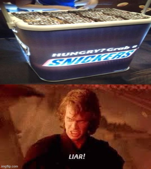 Yes, those are "snickers". | image tagged in anakin liar,you had one job | made w/ Imgflip meme maker