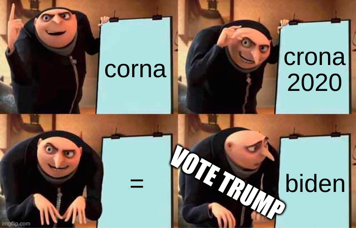 Gru's Plan | corna; crona 2020; =; biden; VOTE TRUMP | image tagged in memes,gru's plan | made w/ Imgflip meme maker