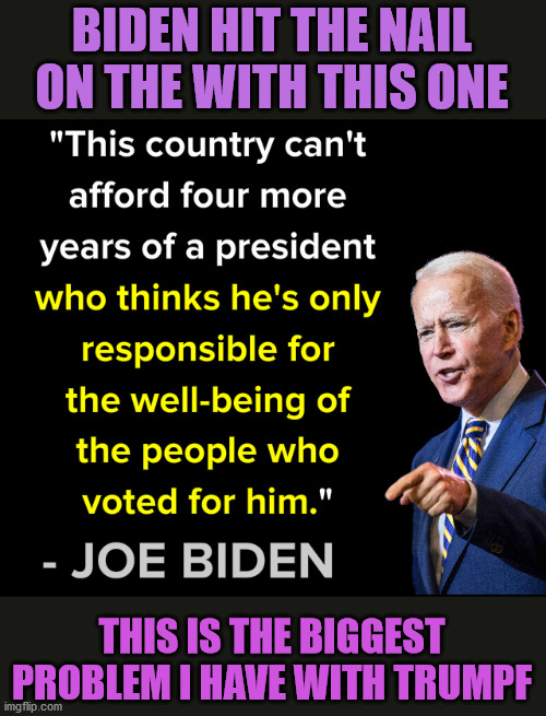 This is exatly how trumpf has divided the nation and normalized hatred and racism.  Biden nailed it!!! | BIDEN HIT THE NAIL ON THE WITH THIS ONE; THIS IS THE BIGGEST PROBLEM I HAVE WITH TRUMPF | image tagged in joe biden,hatred,racism,authoritative,fascism | made w/ Imgflip meme maker