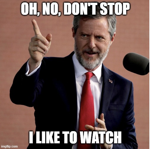 Jerry Falwell jr | OH, NO, DON'T STOP I LIKE TO WATCH | image tagged in jerry falwell jr | made w/ Imgflip meme maker