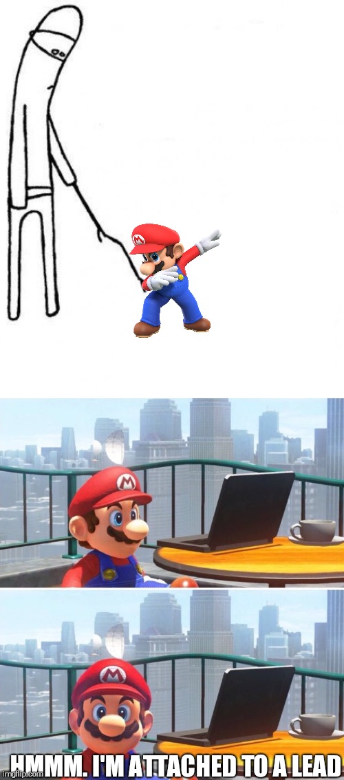 HMMM. I'M ATTACHED TO A LEAD | image tagged in c'mon do something,mario looks at computer | made w/ Imgflip meme maker