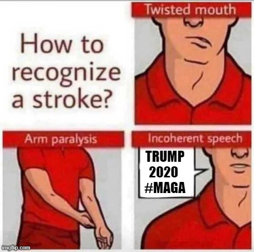 How to recognize a stroke | TRUMP 2020 
#MAGA | image tagged in how to recognize a stroke | made w/ Imgflip meme maker