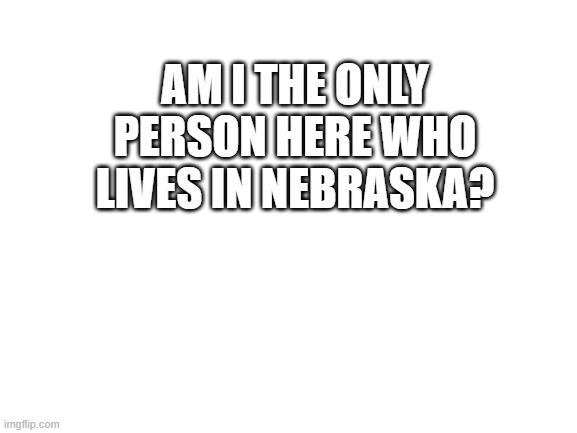 Blank White Template | AM I THE ONLY PERSON HERE WHO LIVES IN NEBRASKA? | image tagged in blank white template | made w/ Imgflip meme maker