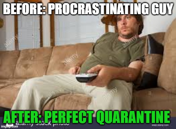 Before... and now. | BEFORE: PROCRASTINATING GUY; AFTER: PERFECT QUARANTINE | image tagged in quarantine | made w/ Imgflip meme maker