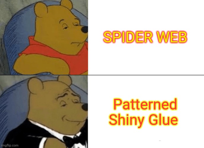 Patterned Shiny Glue | SPIDER WEB; Patterned Shiny Glue | image tagged in memes,tuxedo winnie the pooh | made w/ Imgflip meme maker