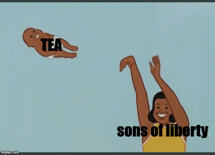 baby yeet | TEA; sons of liberty | image tagged in baby yeet | made w/ Imgflip meme maker