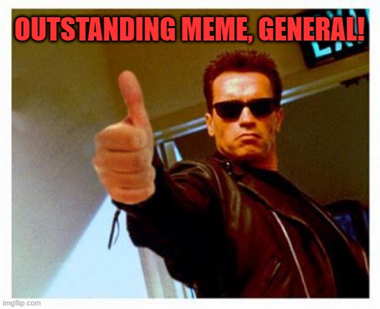 terminator thumbs up | OUTSTANDING MEME, GENERAL! | image tagged in terminator thumbs up | made w/ Imgflip meme maker
