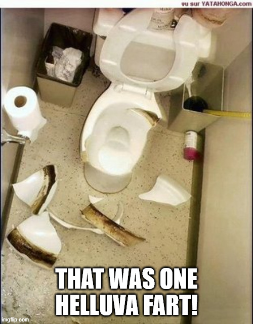 Broken toilet | THAT WAS ONE HELLUVA FART! | image tagged in broken toilet | made w/ Imgflip meme maker