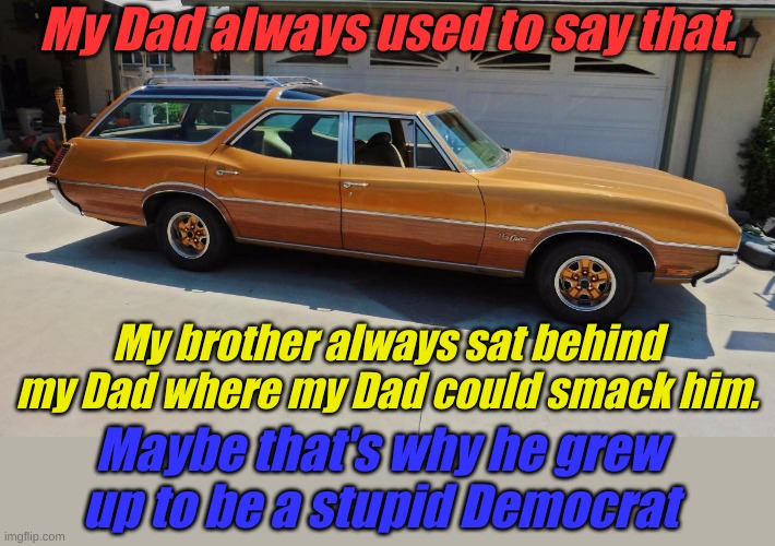 Vista Cruiser | My Dad always used to say that. My brother always sat behind my Dad where my Dad could smack him. Maybe that's why he grew up to be a stupid | image tagged in vista cruiser | made w/ Imgflip meme maker