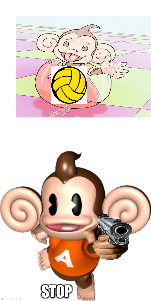 There gose super monkey ball too | STOP | image tagged in memes,blank transparent square,super monkey ball,sega | made w/ Imgflip meme maker